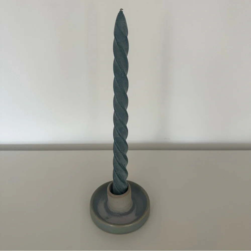 NWT Anthropologie Stoneware Taper Candle Holder in Blue Green 1.5